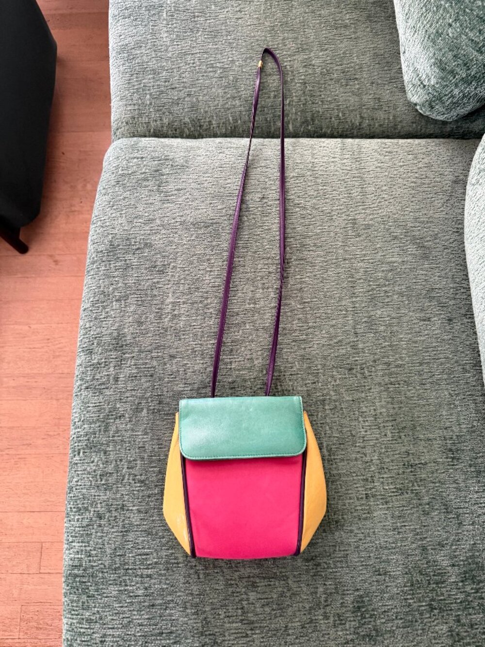 Vintage Neiman Marcus Colorblock Crossbody Leather Bag Made in Canada